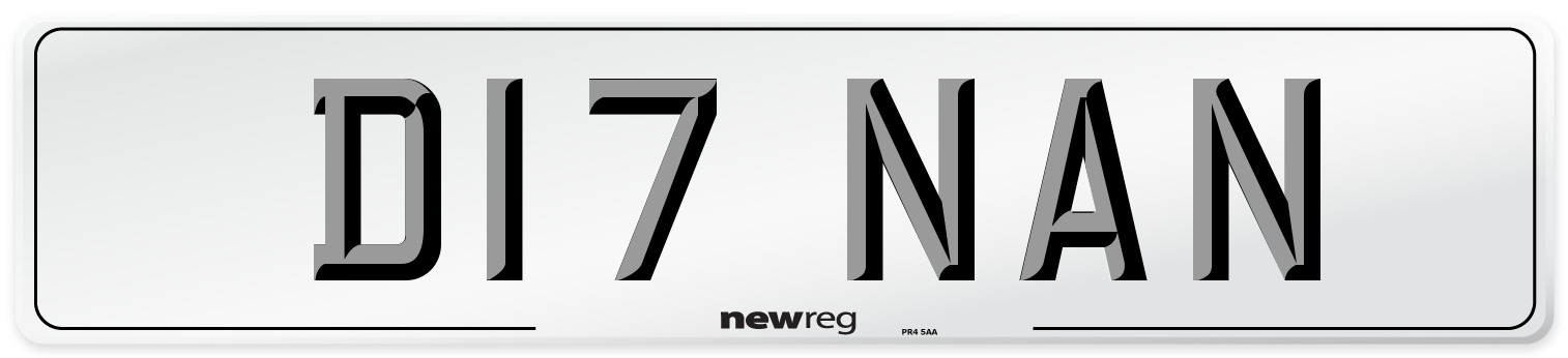 D17 NAN Number Plate from New Reg